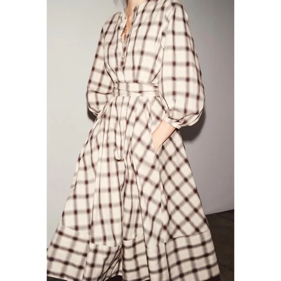 Zara Oversized Cotton Plaid Shirt Dress With Belt Tie Lagenlook Long Sleeves - Picture 1 of 12